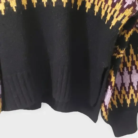 A.L.C. Tracey Fair Isle Sweater Oversized Alpaca Turtleneck Blk Bordeaux Sz Med - Picture 3 of 13